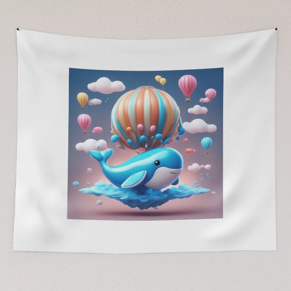 Item preview, Cute Whale Floating with Hot Air Balloon Cartoon Vector Icon Illustration designed and sold by hjian8219.