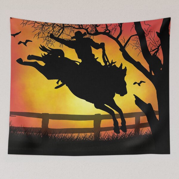 Item preview, Sunset Saddle Bronc With Cowboy Rider Silhouette designed and sold by TalesFromTrails.