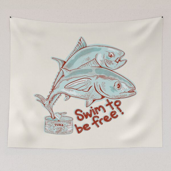 Item preview, Tuna fish escaping a tin designed and sold by piedaydesigns.