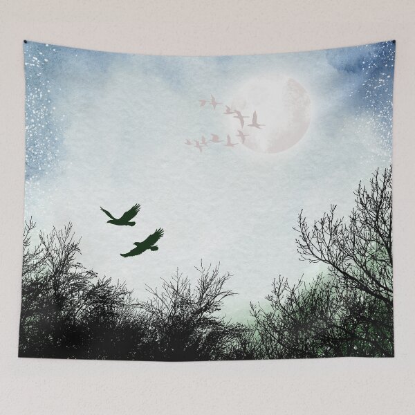 Item preview, Colorful Scenery with Snowbirds and Hawks designed and sold by WhiteSoftPetals.
