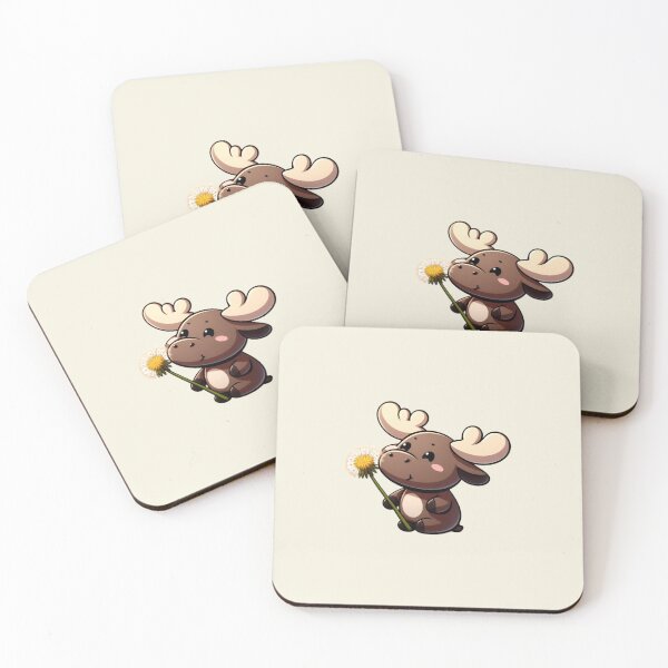 Item preview, Kawaii moose holding dandelion designed and sold by Cloudlilyart.