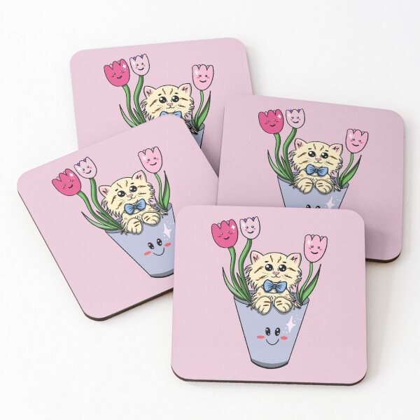 Item preview, Kawaii cute kitten with tulip flowers friends designed and sold by altairaleon.