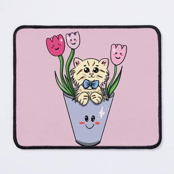 Item preview, Kawaii cute kitten with tulip flowers friends designed and sold by altairaleon.