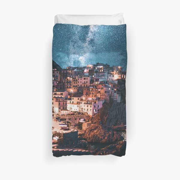 manarola at night with stars Duvet Cover