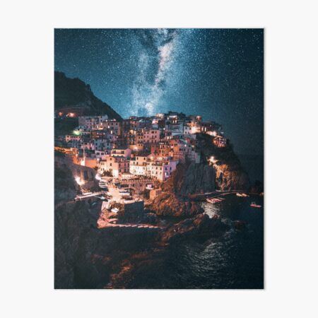 manarola at night with stars Art Board Print