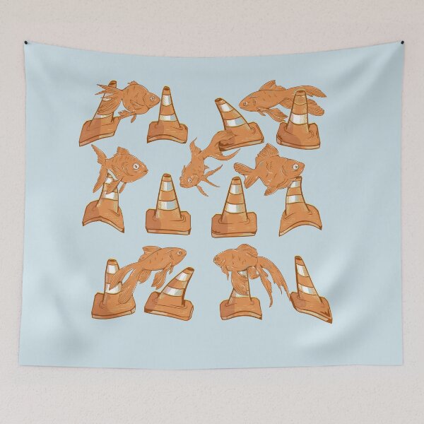 Item preview, Orange road cones and orange fish pattern designed and sold by piedaydesigns.