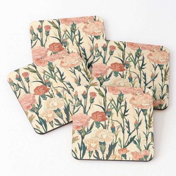Item preview, vintage pink carnations pattern designed and sold by FoldedRainbow.