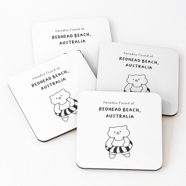 Item preview, Redhead Beach, Australia | Line-drawn Cat in a Float Ring | Handwritten-style Font designed and sold by RM-Journey.
