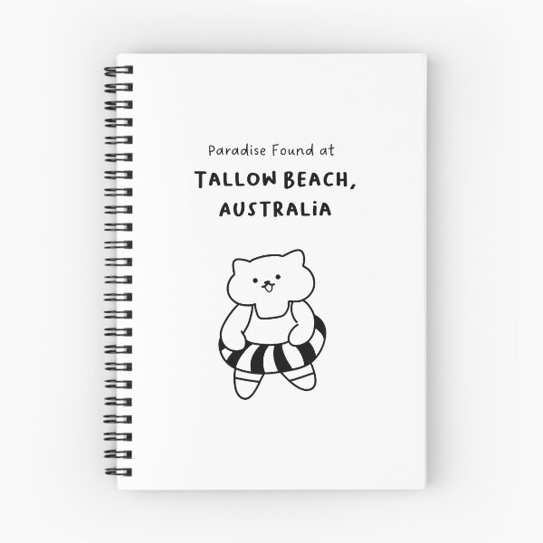 Item preview, Tallow Beach, Australia | Line-drawn Cat in a Float Ring | Handwritten-style Font designed and sold by RM-Journey.