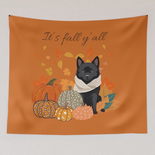 Item preview,  'It's Fall Y'all - Cozy Schipperke with Pumpkins and Leaves" designed and sold by GoodyPaws.