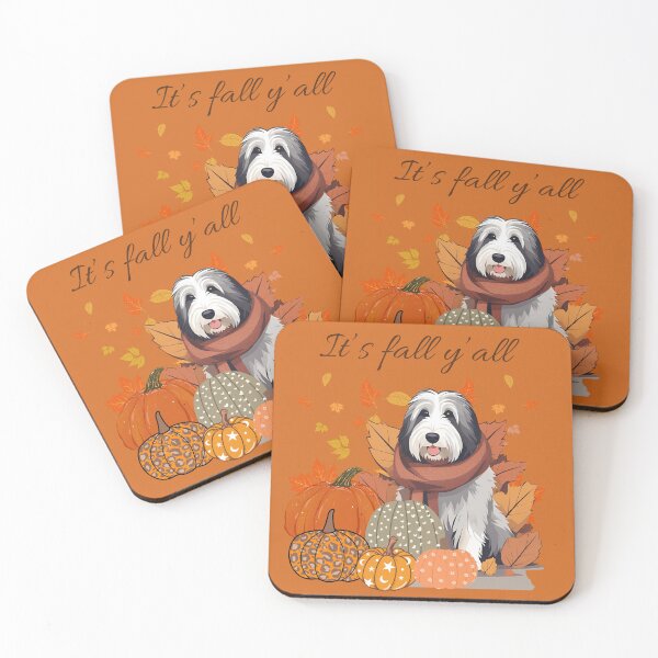Item preview,  'It's Fall Y'all - Cozy Bearded Collie with Pumpkins and Leaves" designed and sold by GoodyPaws.