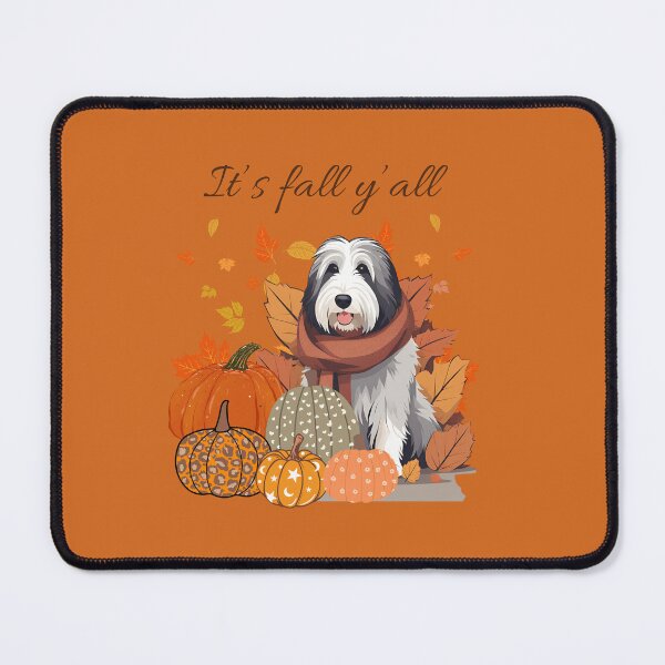 Item preview, 'It's Fall Y'all - Cozy Bearded Collie with Pumpkins and Leaves" designed and sold by GoodyPaws.