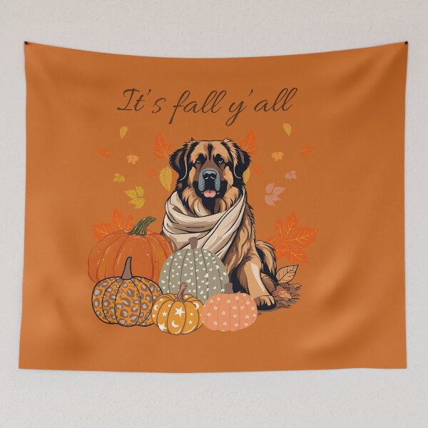 Item preview,  'It's Fall Y'all - Cozy Leonberger with Pumpkins and Leaves" designed and sold by GoodyPaws.