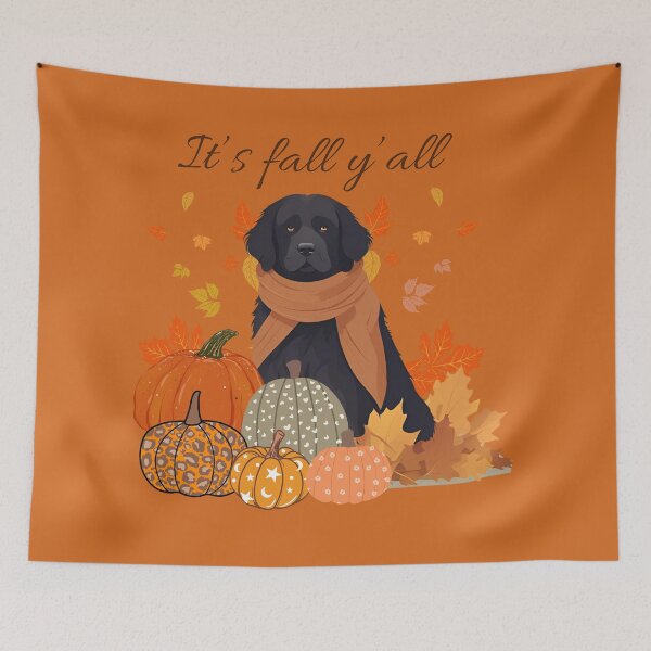 Item preview,  'It's Fall Y'all - Cozy Newfoundland with Pumpkins and Leaves" designed and sold by GoodyPaws.