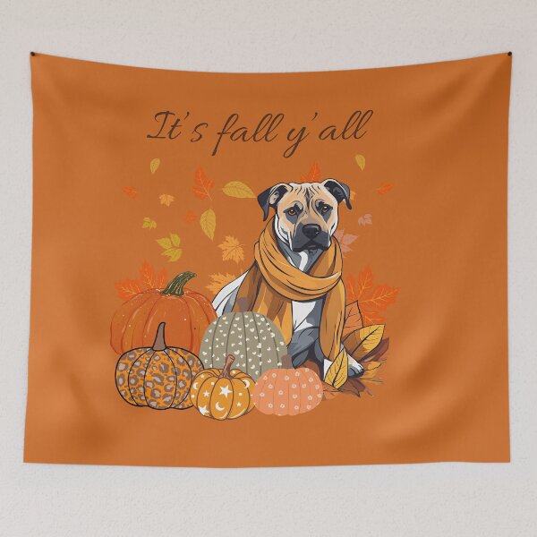 Item preview,  'It's Fall Y'all - Cozy Cão Fila de São Miguel with Pumpkins and Leaves" designed and sold by GoodyPaws.