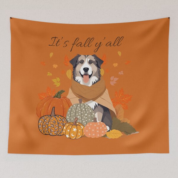 Item preview,  'It's Fall Y'all - Caucasian Shepherd with Pumpkins and Leaves" designed and sold by GoodyPaws.