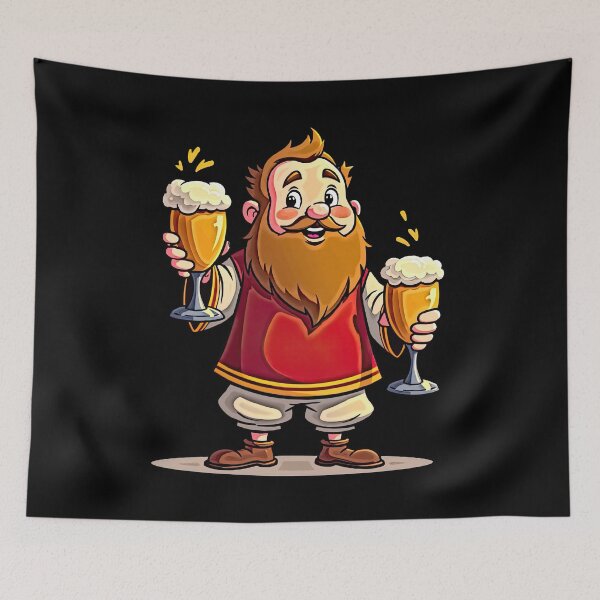 Item preview, Cartoon Dwarf Holding Two Beers designed and sold by artwaves.
