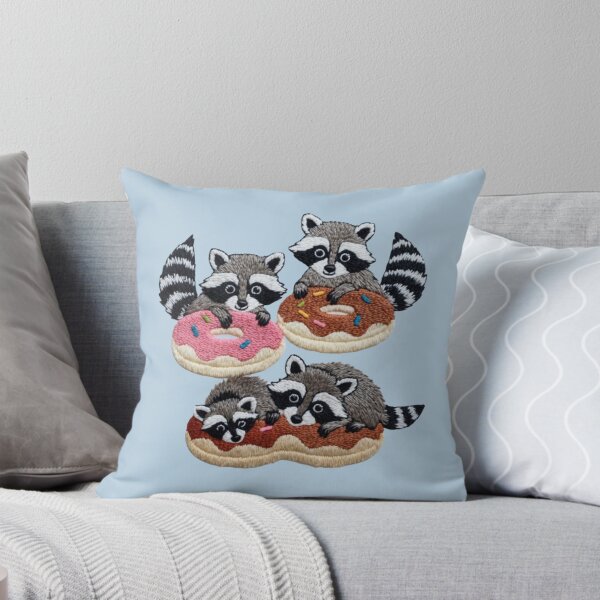Item preview, Donut Pillow-Powder Blue Racoon throw pillows_Delicious Glazed Donuts -Be Happy designed and sold by RabiaDesigns.