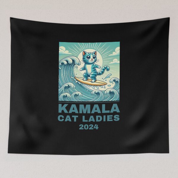 Item preview, Kamala Cat Ladies 2024 Surfing Cat designed and sold by pixelprintgems.