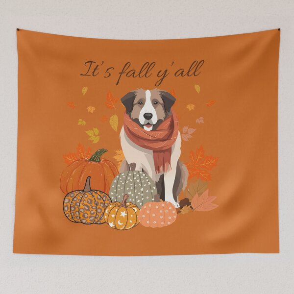 Item preview,   'It's Fall Y'all - Karst Shepherd Dog with Pumpkins and Leaves" designed and sold by GoodyPaws.