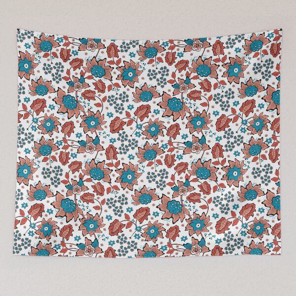 Item preview, Cheerful Folk, Red and blue flowers on a white background designed and sold by Alex  Blud.