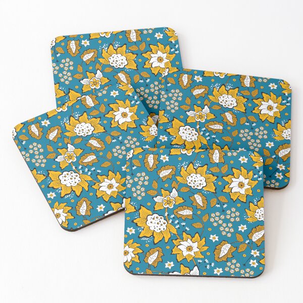 Item preview, Cheerful Folk, Yellow flowers on a blue background designed and sold by Alex  Blud.