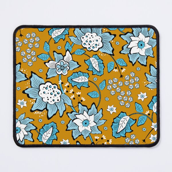 Item preview, Cheerful Folk, Light blue flowers on a yellow background designed and sold by Alex  Blud.