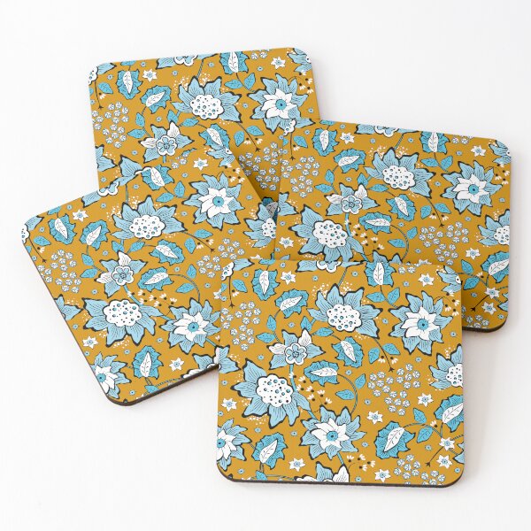 Item preview, Cheerful Folk, Light blue flowers on a yellow background designed and sold by Alex  Blud.