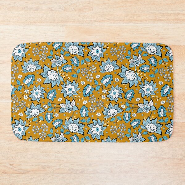 Item preview, Cheerful Folk, Light blue flowers on a yellow background designed and sold by Alex  Blud.