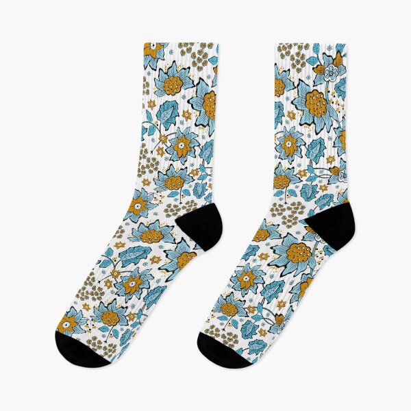 Item preview, Cheerful Folk, Light blue and yellow flowers on a white background designed and sold by Alex  Blud.