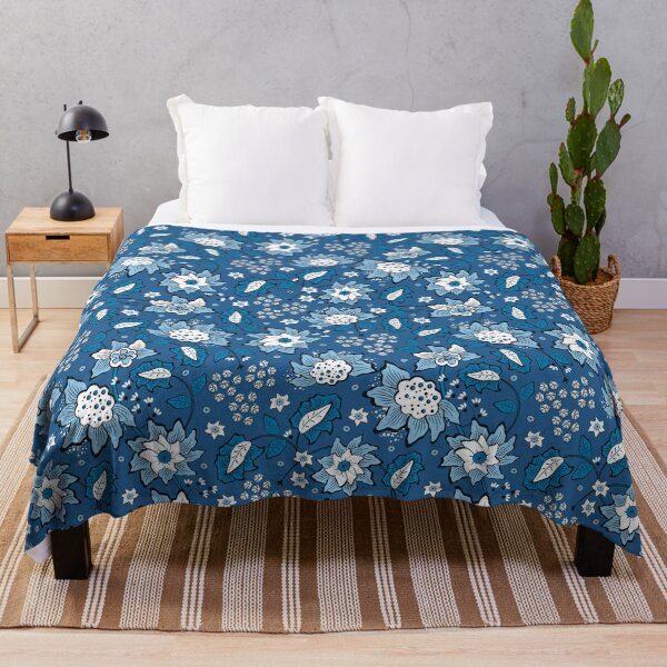 Item preview, Cheerful Folk, Blue flowers on a dark blue background designed and sold by Alex Blud.