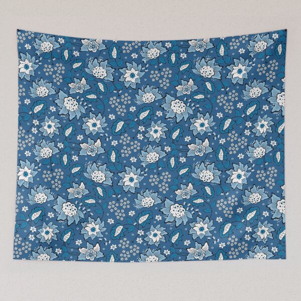 Item preview, Cheerful Folk, Blue flowers on a dark blue background designed and sold by Alex  Blud.