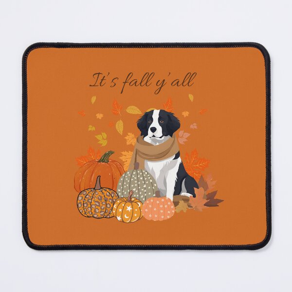 Item preview, 'It's Fall Y'all - Landseer with Pumpkins and Leaves" designed and sold by GoodyPaws.