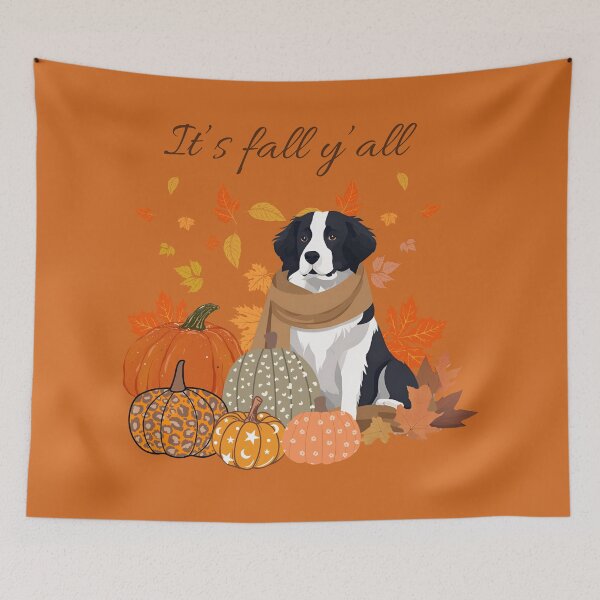 Item preview,  'It's Fall Y'all - Landseer with Pumpkins and Leaves" designed and sold by GoodyPaws.