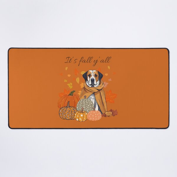 Item preview, 'It's Fall Y'all - Pyrenean Mastiff with Pumpkins and Leaves" designed and sold by GoodyPaws.