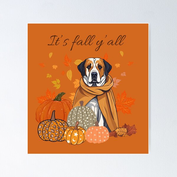 Item preview, 'It's Fall Y'all - Pyrenean Mastiff with Pumpkins and Leaves" designed and sold by GoodyPaws.