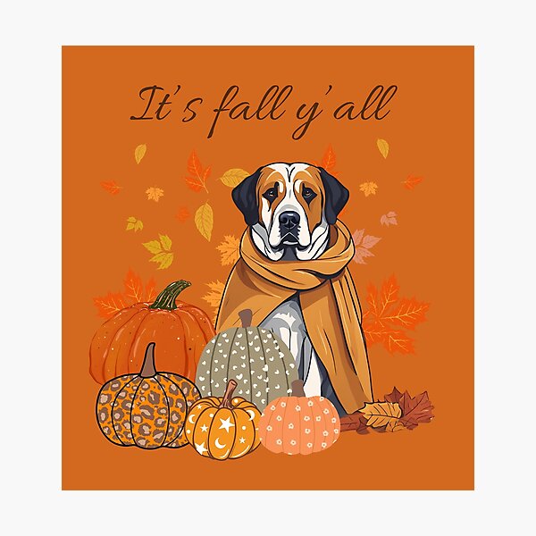 Item preview, 'It's Fall Y'all - Pyrenean Mastiff with Pumpkins and Leaves" designed and sold by GoodyPaws.