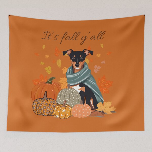 Item preview,  'It's Fall Y'all - German Pinscher with Pumpkins and Leaves" designed and sold by GoodyPaws.