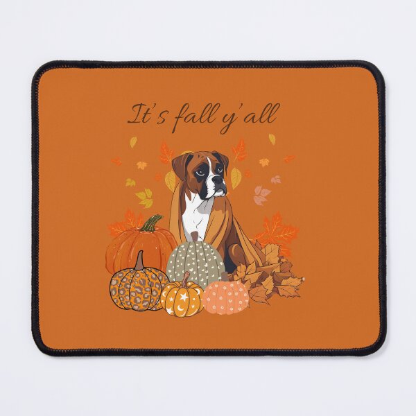 Item preview, 'It's Fall Y'all - Boxer with Pumpkins and Leaves" designed and sold by GoodyPaws.