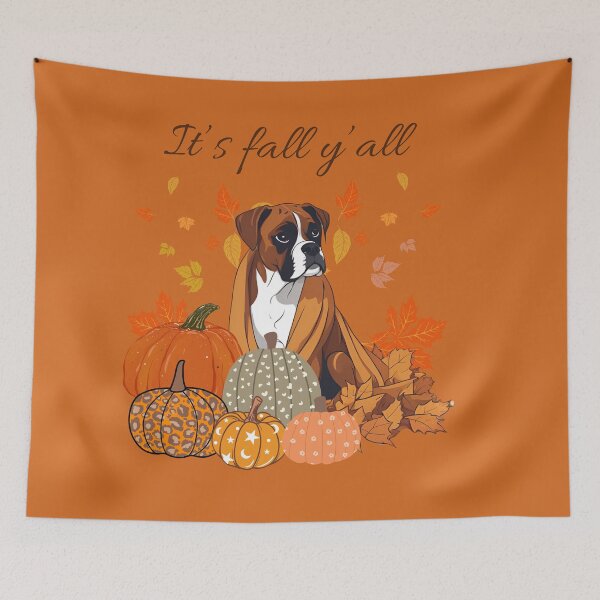 Item preview,   'It's Fall Y'all - Boxer with Pumpkins and Leaves" designed and sold by GoodyPaws.