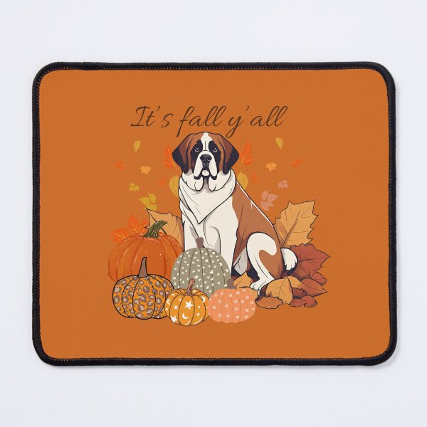 Item preview, 'It's Fall Y'all - Saint Bernard with Pumpkins and Leaves" designed and sold by GoodyPaws.