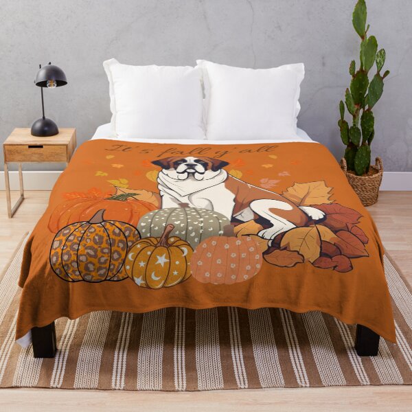 Item preview, 'It's Fall Y'all - Saint Bernard with Pumpkins and Leaves" designed and sold by GoodyPaws.
