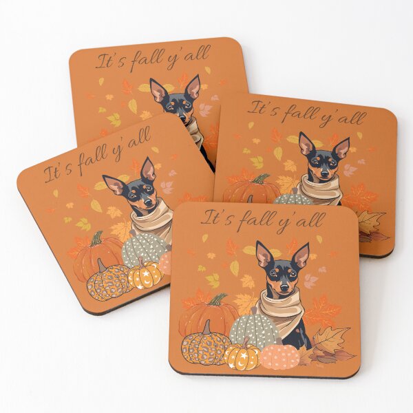 Item preview, 'It's Fall Y'all - Miniature Pinscher with Pumpkins and Leaves" designed and sold by GoodyPaws.