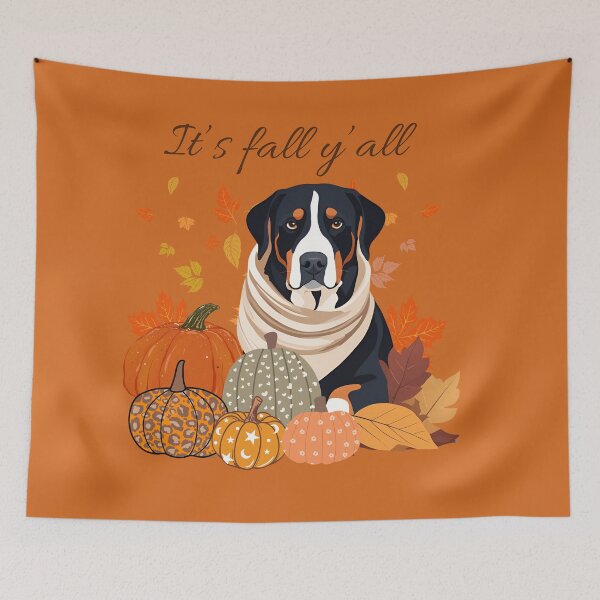 Item preview, Copy of 'It's Fall Y'all - greater swiss mountain dog with Pumpkins and Leaves" designed and sold by GoodyPaws.