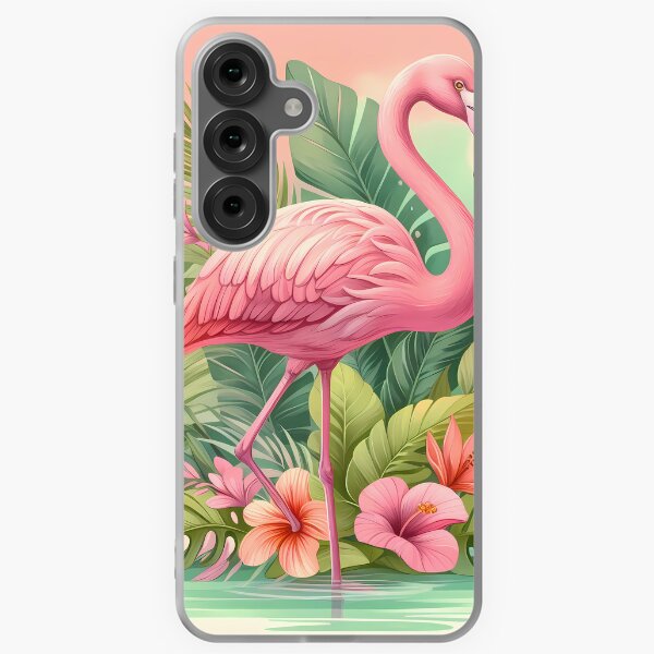 Vista previa del artículo con la obra «Flamenco tropical con exuberantes flores», diseñado y vendido por BombShop36.
