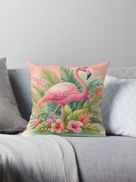 Vista previa del artículo con la obra «Flamenco tropical con exuberantes flores», diseñado y vendido por BombShop36.