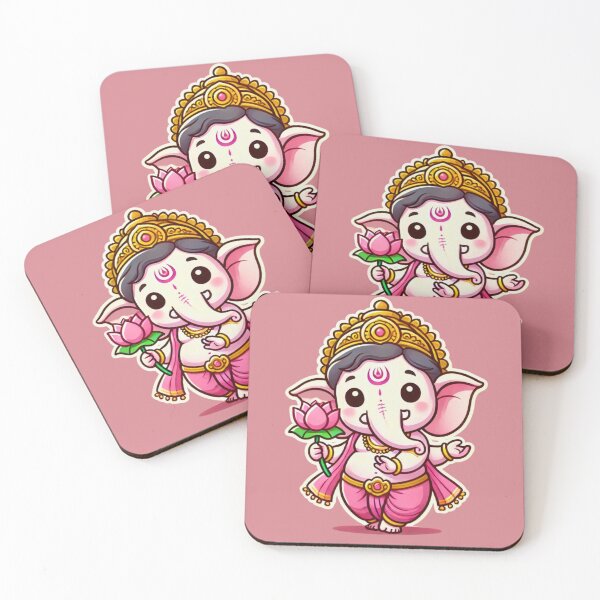 Item preview, Adorable Cartoon Lord Ganesha with Lotus Leaf on Pink Background designed and sold by Zephyr1st.