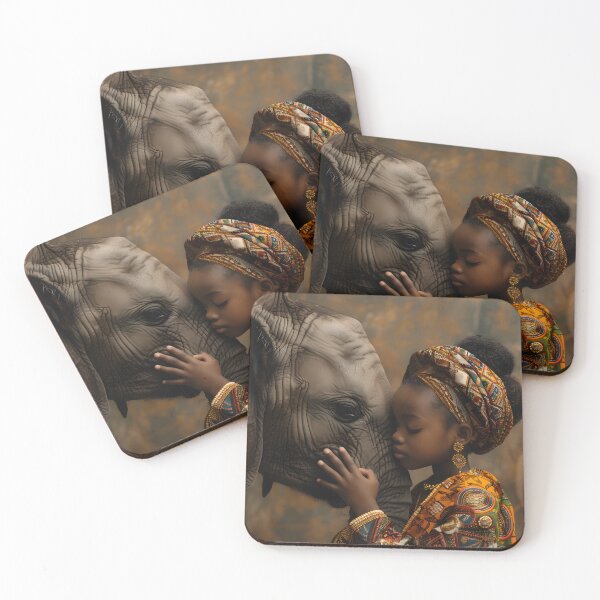 Item preview, Child in colorful attire gently with an elephant friend designed and sold by Artessie.