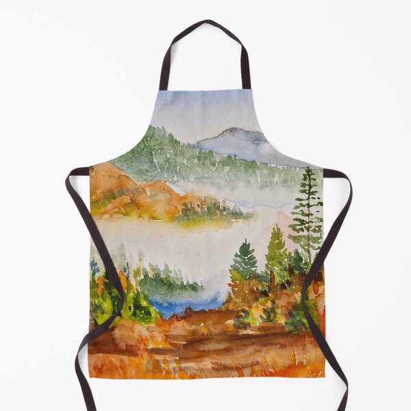 Item preview, Fall mountains landscape autumn watercolor atmosphere background forest and smoge handdrawn designed and sold by Art-Maryna.