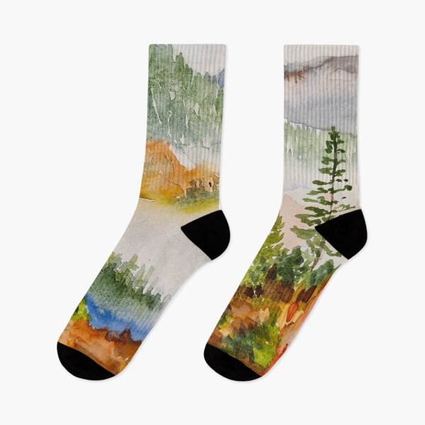 Item preview, Fall mountains landscape autumn watercolor atmosphere background forest and smoge handdrawn designed and sold by Art-Maryna.